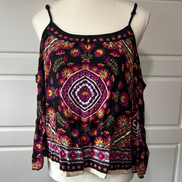 Flying Tomato Cold Shoulder Tank Top Floral Print Bohemian‎ Festival Large - Picture 1 of 9
